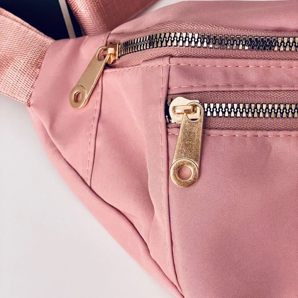 NWT Gorgeous Pink Nylon Sling Bag Fanny Pack with double gold zipper - Picture 6 of 12